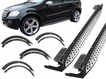 Kit Running Boards Side Steps with Fender Flares Wheel Arches suitable for Mercedes M-Class ML W164 (2005-2011)