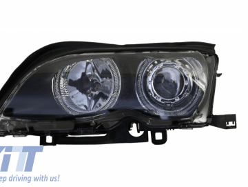 LED Angel Eyes Headlights suitable for BMW 3 Series E46 (09.2001 - 03.2005) Xenon Look Black