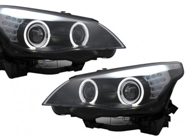 LED Angel Eyes Headlights suitable for BMW 5 Series E60 E61 (2003-2007) Black LCI Look