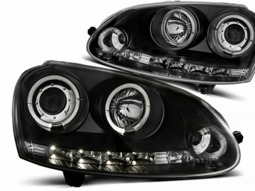 LED Angel Eyes Headlights suitable for VW Golf V 5 (2004-2009) Jetta (2005-2010) Black