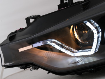 LED DRL Angel Eyes Headlights suitable for BMW 3 Series F30 F31 LCI Sedan Touring (2015-2019) Black