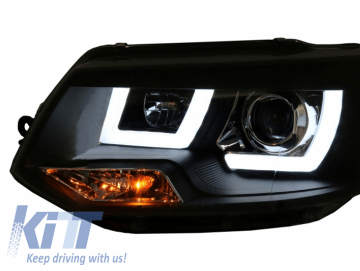 LED DRL Headlights suitable for VW Transporter T5 Multivan Facelift (2010-2015) U Tube Xenon Look