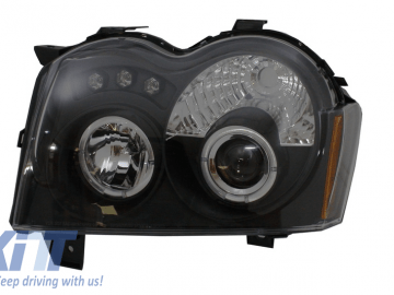 LED HeadLights suitable for JEEP Grand Cherokee WH (2005-2008) Halo Angel Eyes Black