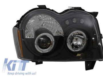 LED HeadLights suitable for JEEP Grand Cherokee WH (2005-2008) Halo Angel Eyes Black