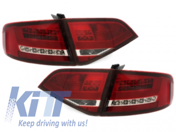 LED Taillights with Rear Diffuser and Exhaust Tips suitable for AUDI A4 B8 8K Saloon (2007-2010) Red / Clear RS4 Design