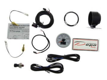 MANÓMETRO DEPO 4V1 60MM BRANCO - PRESSÃO DO ÓLEO + TEMPERATURA DO ÓLEO + TEMPERATURA DA ÁGUA + VOLTÍMETRO