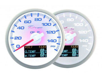 MANÓMETRO DEPO 4V1 60MM BRANCO - PRESSÃO DO ÓLEO + TEMPERATURA DO ÓLEO + TEMPERATURA DA ÁGUA + VOLTÍMETRO