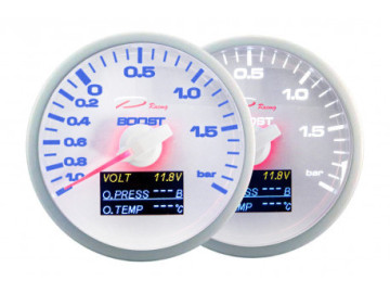 MANÓMETRO DEPO 4V1 60MM BRANCO – PRESSÃO TURBO + PRESSÃO DO ÓLEO + TEMPERATURA DO ÓLEO + VOLTÍMETRO