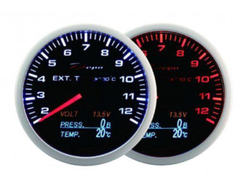 MANÓMETRO DEPO 4V1 60MM PRETO - TEMPERATURA DOS GASES DE ESCAPE + PRESSÃO DO ÓLEO + TEMPERATURA DO ÓLEO + VOLTÍMETRO