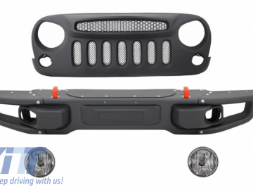 Metal Front Bumper with Central Front Grille Specter Mask suitable for JEEP Wrangler / Rubicon JK (2007-2017) 10th Anniversary Hard Rock Style