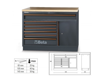 Módulo Fixo Com 7 Gavetas, A Combinar Com Mobiliário Para Oficina C45PRO - Beta C45PRO M7A/W