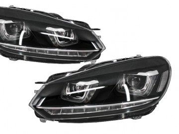 RHD Headlights Chrome with Taillights Full LED suitable for VW Golf 6 VI (2008-2013) LED Flowing Turning Light R20 U-Design