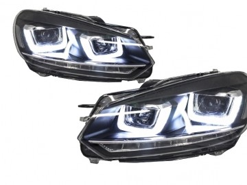 RHD Headlights Chrome with Taillights Full LED suitable for VW Golf 6 VI (2008-2013) LED Flowing Turning Light R20 U-Design