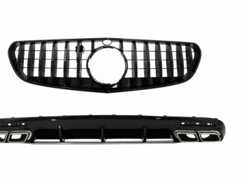 Rear Bumper Air Diffuser with Chrome Muffler Tips and Central Grille Black suitable for Mercedes S-Class C217 Coupe (2018-2020) S63 GT-R Design