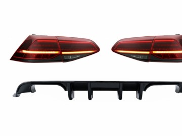 Rear Bumper Air Diffuser with Full LED Taillights Dynamic Sequential Turning Lights Dark Cherry Red suitable for VW Golf 7.5 (2017-2019) R Look