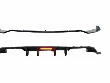 Rear Bumper Air Diffuser with LED Red Reflector suitable for VW Golf 7.5 (2017-2019) and Front Bumper Lip Extension Spoiler Piano Black