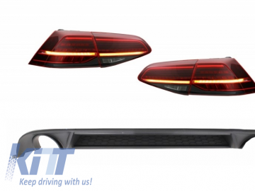 Rear Bumper Air Diffuser with LED Taillights Dynamic Sequential Turning Lights Dark Cherry Red suitable for VW Golf 7.5 VII (2017-Up) GTI Look