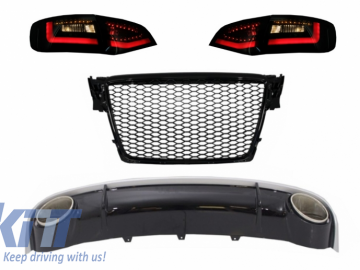 Rear Bumper Diffuser & Exhaust Tips RS4 Design with Central Grille Piano Black and LED Taillights suitable for AUDI A4 B8 Limousine Avant Pre Facelift