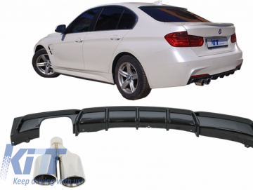 Rear Bumper Diffuser Piano Black Valance Spoiler Exhaust Muffler Tip suitable for BMW 3 Series F30 2011+ M-Performance Design Left Double Outlet