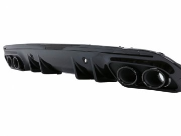 Rear Bumper Diffuser with Exhaust Muffler Tips suitable for Mercedes C-Class W205 (2014-2020) and Trunk Spoiler Piano Black