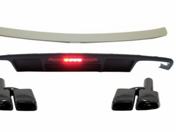 Rear Bumper Diffuser with Rear LED Fog Lamp suitable for MERCEDES CLS Sedan W218 (2011-2017) Trunk Spoiler and Exhaust Muffler Tips Tail Pipes Only fo