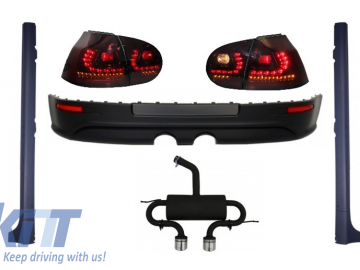 Rear Bumper Extension Complete Exhaust System suitable for VW Golf V 2003-2008 with LED Taillights Dynamic Red/Smoke and Side Skirts R32 Look