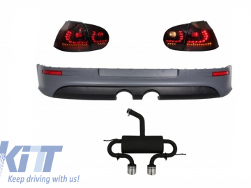 Rear Bumper Extension Complete Exhaust System suitable for VW Golf V 2003-2008 with Taillights Red/Smoke Dynamic R32 Look