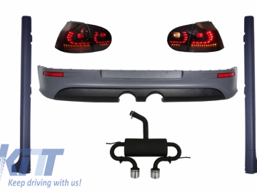 Rear Bumper Extension Complete Exhaust System suitable for VW Golf V (2003-2008) with LED Taillights Dynamic Red/Smoke and Side Skirts GTI R32 Look