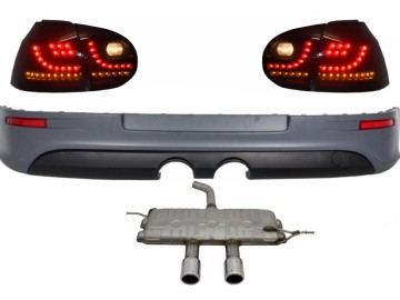 Rear Bumper Extension with Taillights LED Smoke Black and Complet Exhaust System suitable for VW Golf 5 V (2003-2007) R32 Look