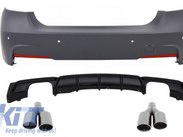 Rear Bumper M-Technik with Valance Diffuser Single/Double Outlet Piano Black Exhaust Muffler Tips Black M Performance suitable for BMW 3 Series F30 (2