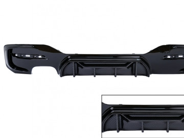Rear Bumper Spoiler Valance Diffuser Left Double Outlet suitable for BMW 1 Series F20 F21 LCI (2015-06.2019) Piano Black with Carbon Look