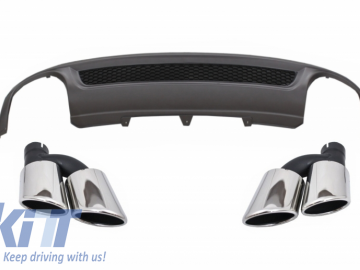 Rear Bumper Valance Air Diffuser suitable for AUDI A4 B8 Pre Facelift Limousine/Avant (2008-2011) with Exhaust Muffler Tips Tail Pipes S-Line Design o