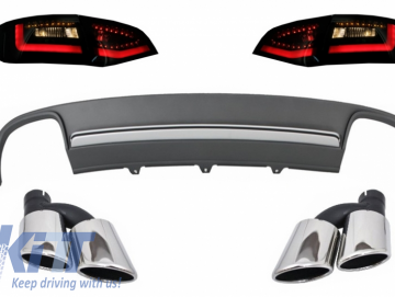 Rear Bumper Valance Air Diffuser and Exhaust Muffler Tips with LED Taillights Dynamic Black/Smoke suitable for AUDI A4 B8 8K Pre Facelift Avant 2008-2