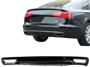 Rear Bumper Valance Diffuser & Exhaust Tips for Audi A6 4G Facelift (2015-2018) with Front Grille RS6 Design Black only S-Line Bumper