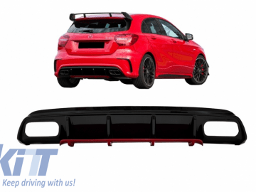 Rear Bumper Valance Diffuser suitable for MERCEDES W176 A-Class (2012-2018) A45 Facelift Design Red Edition