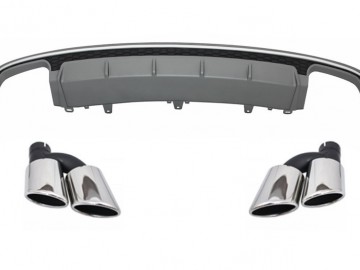 Rear Bumper Valance Diffuser suitable for AUDI A6 4G Facelift (2015-2018) Sedan Limousine with Exhaust Muffler Tips S6 Design