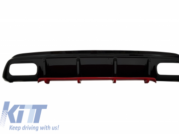 Rear Bumper Valance Diffuser with Exhaust Muffler Tips suitable for MERCEDES W176 A-Class (2012-2018) A45 Facelift Design Red Edition