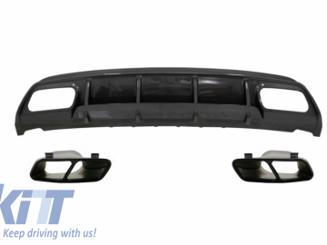 Rear Bumper Valance Diffuser with Exhaust Muffler Tips Black suitable for MERCEDES W176 A-Class (2013-2018) A45 Facelift Design Carbon Look