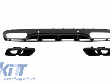 Rear Bumper Valance Diffuser with Exhaust Muffler Tips suitable for MERCEDES C-Class C205 A205 Coupe Cabriolet (2014-2019) C63 Edition 1 Design Black
