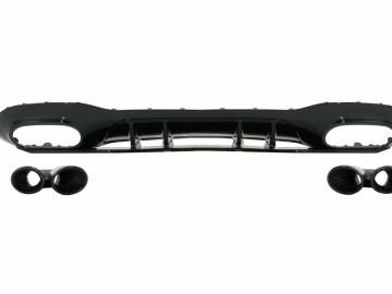 Rear Bumper Valance Diffuser with Black Exhaust Tips and Mirror Cover suitable for Mercedes A-Class V177 Hatchback (05.2018-up)