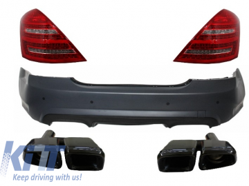 Rear Bumper and LED Taillights suitable for MERCEDES Benz W221 S-Class (05-11) and Black Edition Muffler Tips