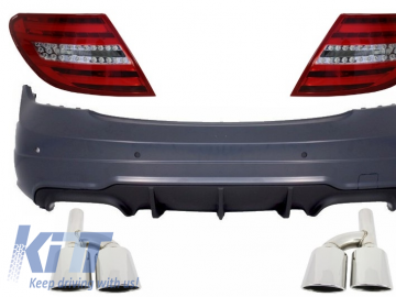 Rear Bumper suitable for MERCEDES C-Class W204 (11-14) Facelift C63 A-Design with Exhaust Muffler Tips and LED Taillights