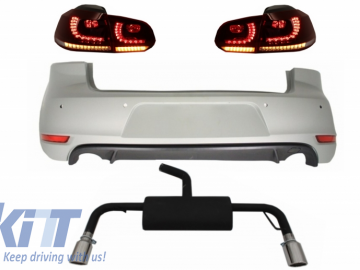 Rear Bumper suitable for VW Golf 6 VI (2008-2012) with Complete Exhaust System and Taillights FULL LED Dynamic Sequential Turning Light GTI Design