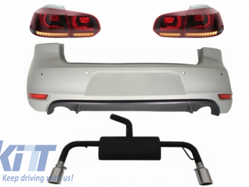 Rear Bumper suitable for VW Golf 6 VI (2008-2012) with Complete Exhaust System and Taillights FULL LED Red/Smoke GTI Design