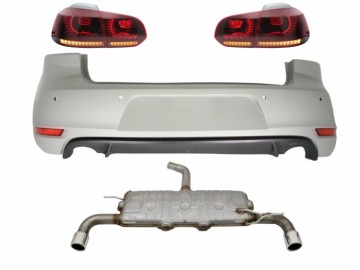 Rear Bumper suitable for VW Golf 6 VI (2008-2012) with Complete Exhaust System and Taillights FULL LED Dynamic Sequential Turning Light GTI Design