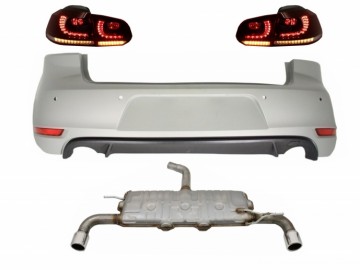 Rear Bumper suitable for VW Golf 6 VI (2008-2012) with Complete Exhaust System and Taillights FULL LED Dynamic Sequential Turning Light GTI Design