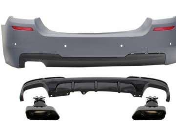 Rear Bumper with Double Outlet Diffuser and Exhaust Tips Black suitable for BMW 5 Series F10 (2011-2017) M-Performance Design