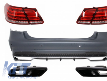 Rear Bumper with Exhaust Muffler Tips Black and LED Light Bar Taillights suitable for MERCEDES Benz W212 E-Class Facelift (2009-2012) E63 Design