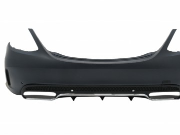 Rear Bumper with Exhaust Muffler Tips Black suitable for Mercedes C-Class W205 Limousine (2014-2020) C63 Design