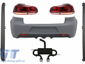 Rear Bumper with Exhaust System suitable for VW Golf VI (2008-2013) R20 Design Taillights Full LED Cherry Red (LHD and RHD) and Side Skirts